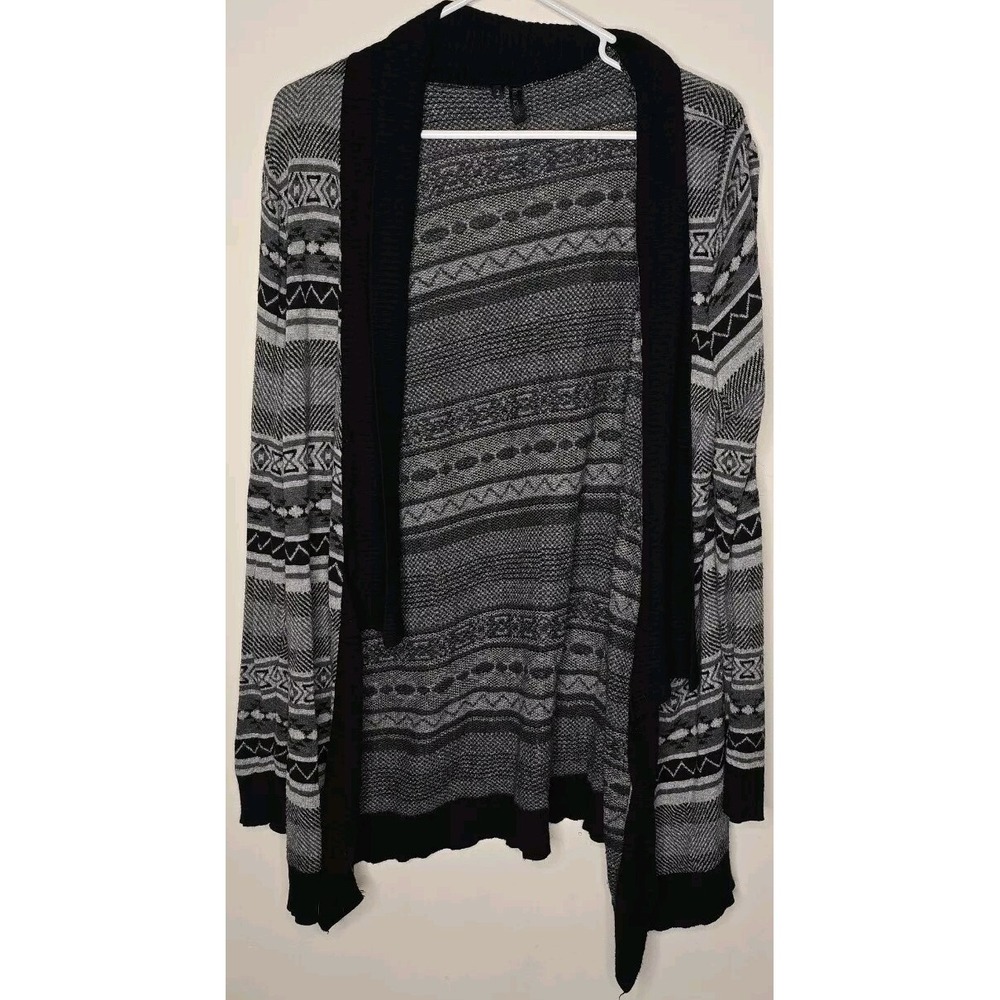 Maurices Womens Cardigan 2X Plus Open Front Longline Aztec Southwest Stripe Gray